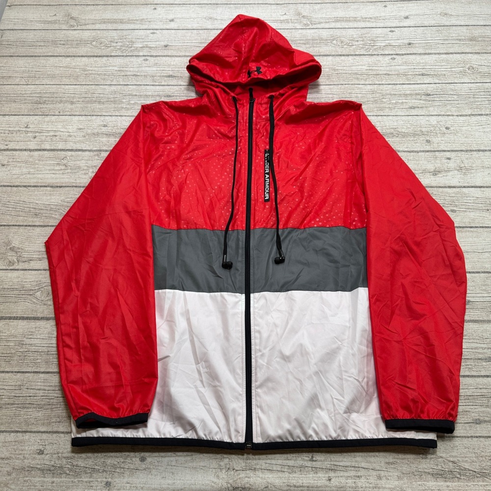 Under Armour Track Jacket Men's XL Red Colorblock Windbreaker Sportswear Varsity